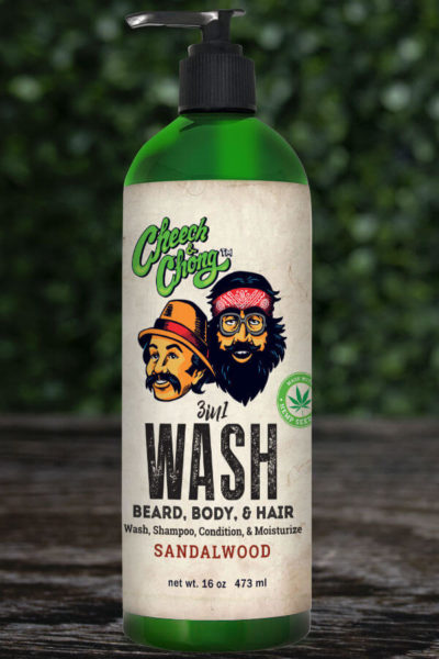 WASh Beard Body Hair bottle on bench